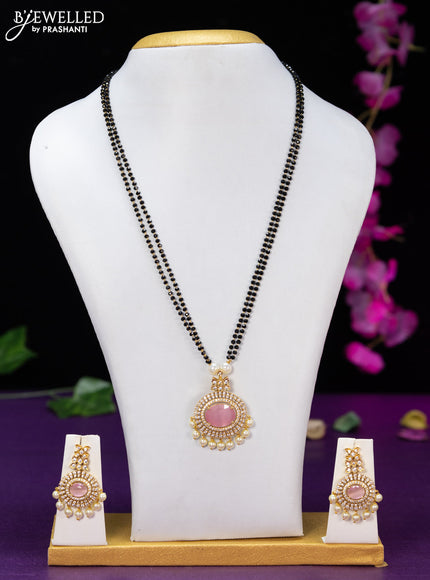 Mangalsutra double layer with baby pink & cz stones and pearl hangings