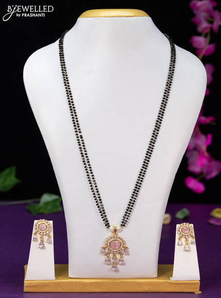 Mangalsutra double layer with baby pink & cz stones and hangings