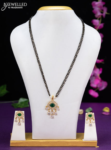 Mangalsutra double layer with emerald & cz stones and hangings