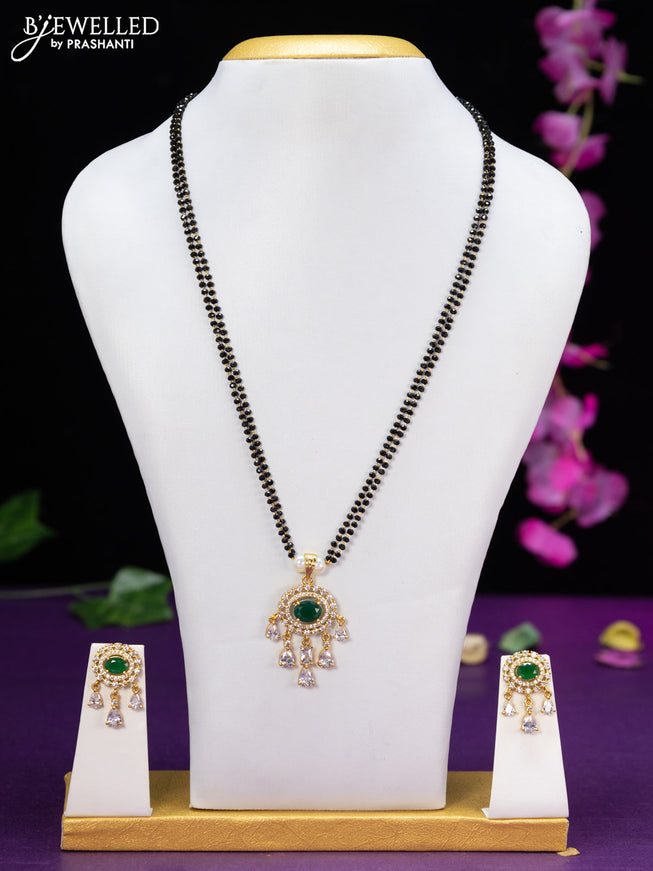 Mangalsutra double layer with emerald & cz stones and hangings