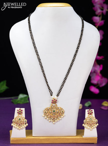 Mangalsutra double layer with kemp & cz stones and pearl hangings