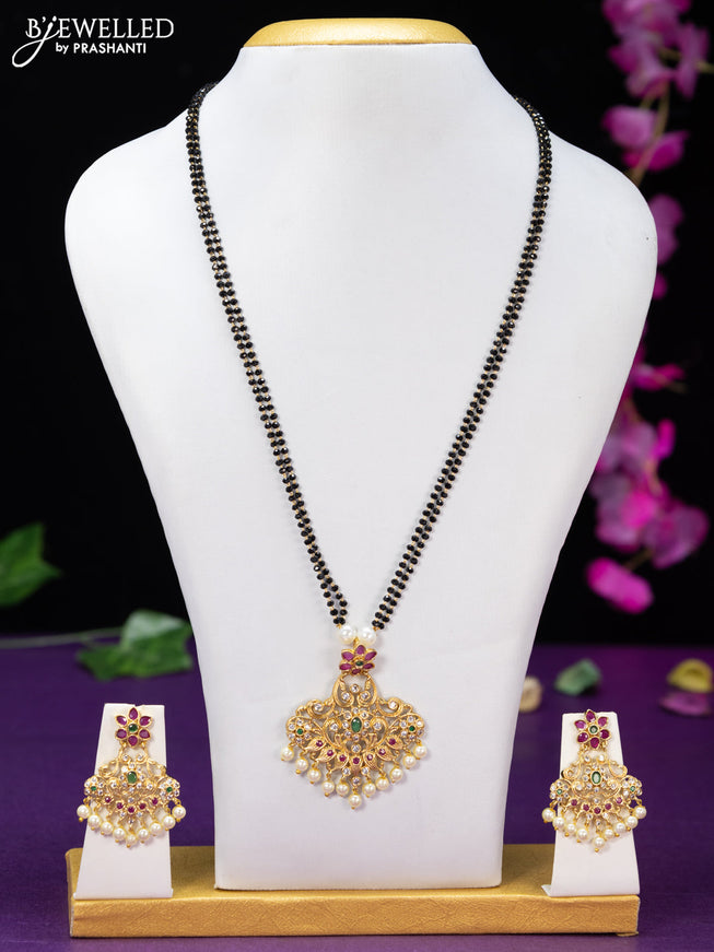 Mangalsutra double layer with kemp & cz stones and pearl hangings