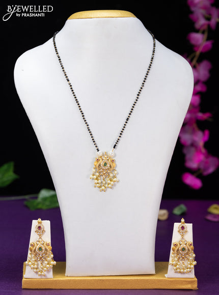 Mangalsutra peacock design with kemp & cz stones and pearl hangings