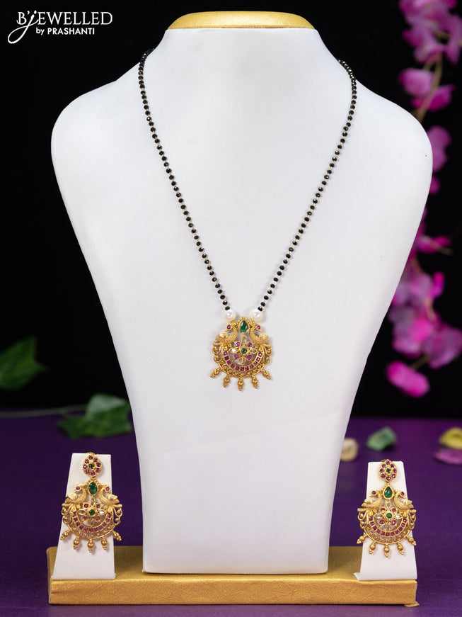 Mangalsutra peacock design with kemp and cz stones