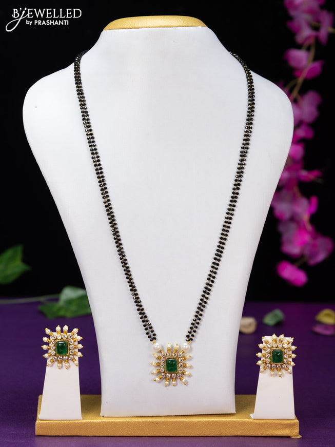 Mangalsutra double layer with emerald & cz stones and pearls