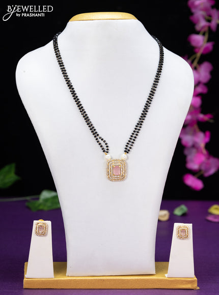 Mangalsutra double layer with baby pink and cz stones