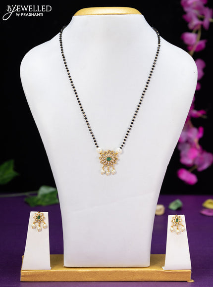 Mangalsutra floral design with emerald & cz stones and pearl hangings