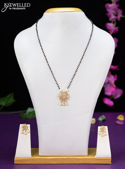 Mangalsutra floral design with baby pink & cz stones and pearl hangings