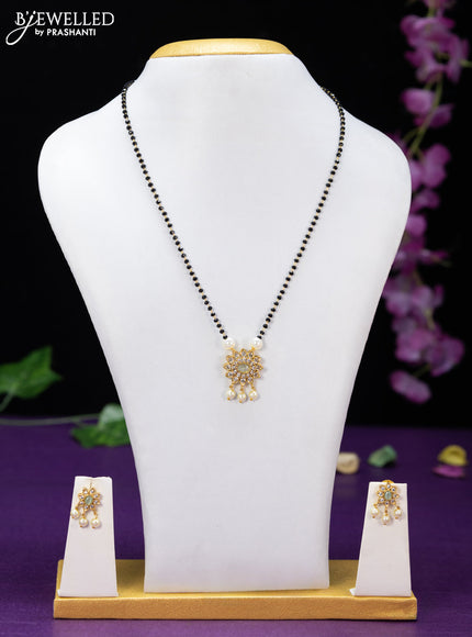 Mangalsutra floral design with mint green & cz stones and pearl hangings