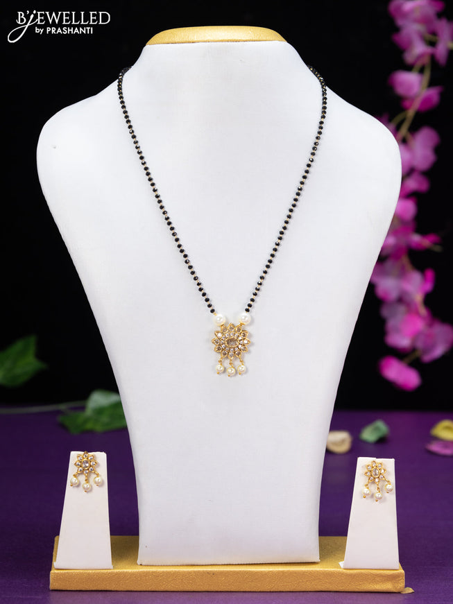 Mangalsutra floral design with cz stones and pearl hangings