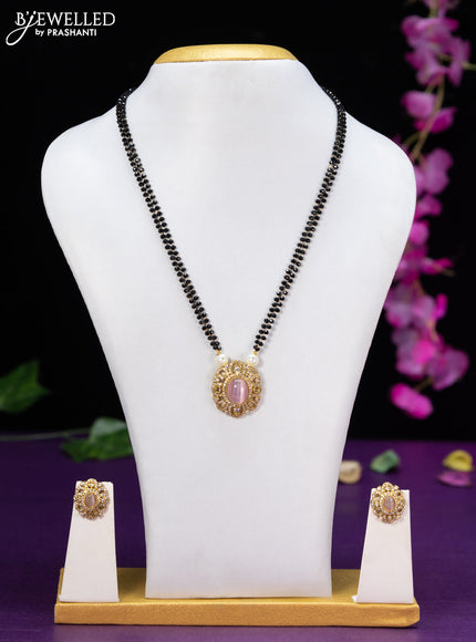 Mangalsutra double layer with baby pink and cz stones