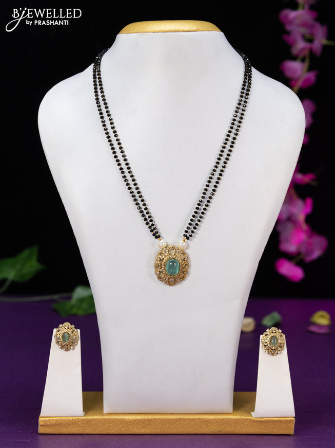 Mangalsutra double layer with mint green and cz stones