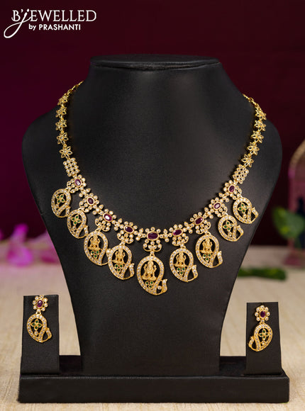 Antique necklace lakshmi design with kemp and cz stones