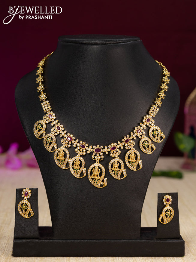 Antique necklace lakshmi design with kemp and cz stones