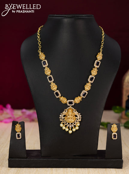 Antique necklace lakshmi design with violet & cz stones and pearl hangings