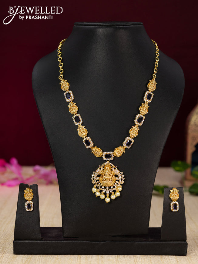 Antique necklace lakshmi design with violet & cz stones and pearl hangings