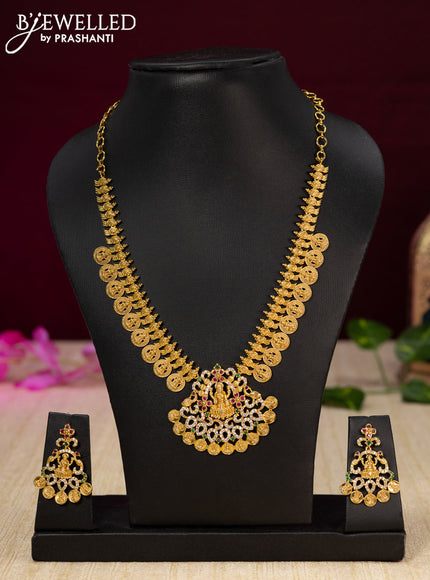 Antique necklace lakshmi design with kemp and cz stones