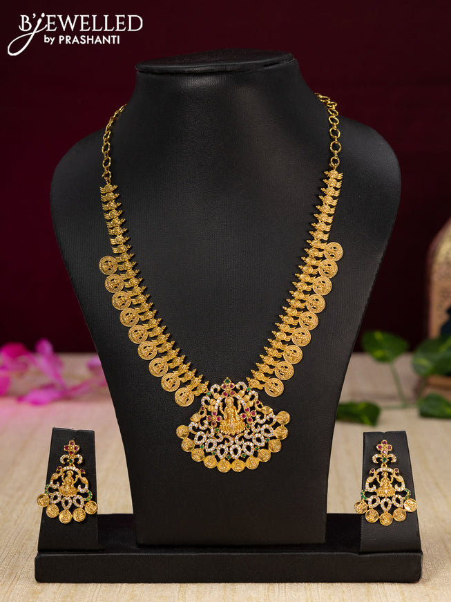 Antique necklace lakshmi design with kemp and cz stones