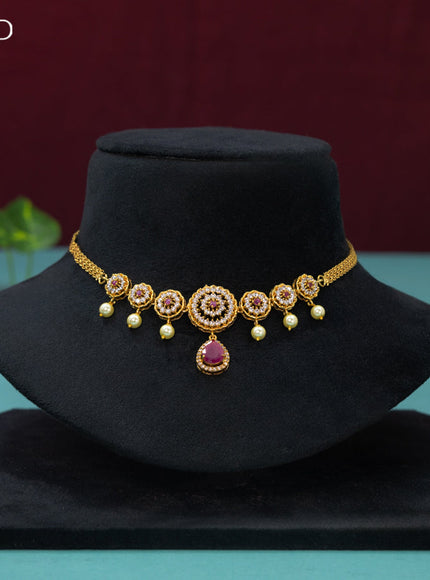 Antique choker with ruby & cz stones and pearl hangings