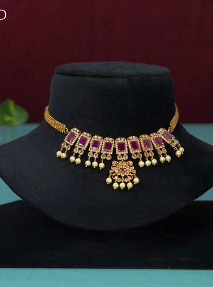 Antique choker with ruby & cz stones and pearl hangings