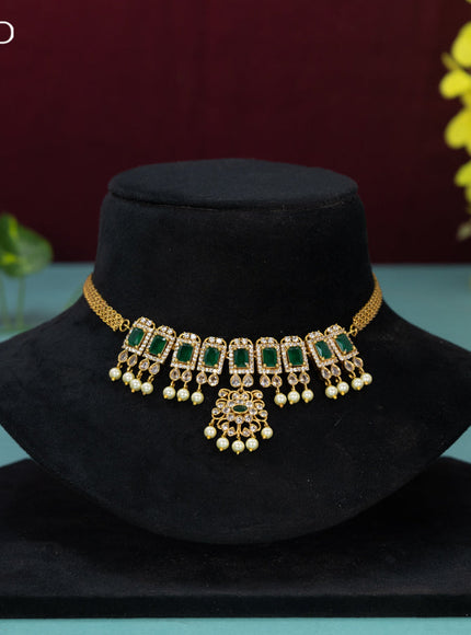 Antique choker with emerald & cz stones and pearl hangings