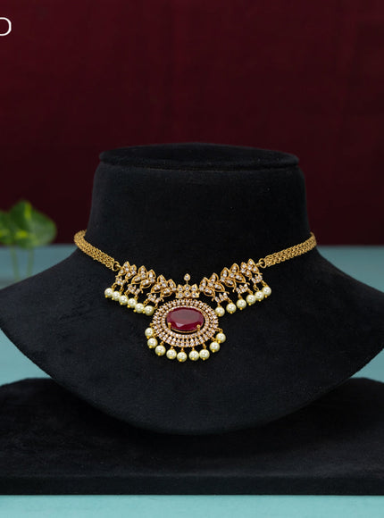 Antique choker with ruby & cz stones and pearl hangings