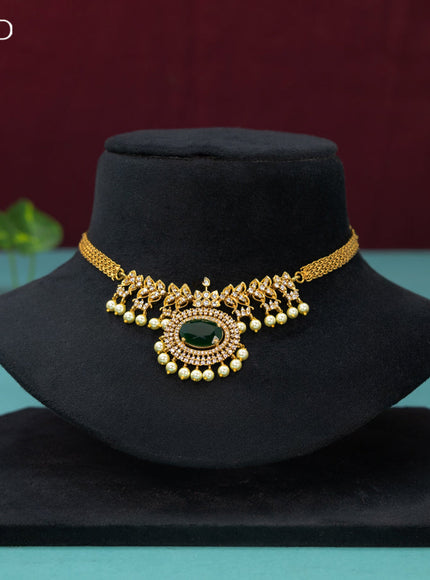 Antique choker with emerald & cz stones and pearl hangings