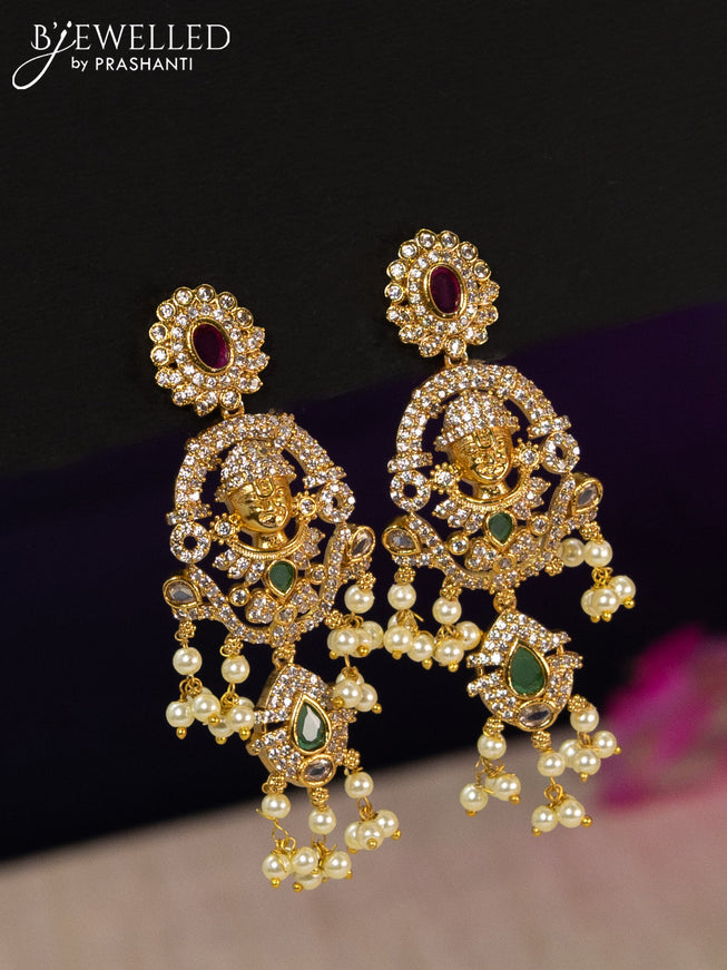 Antique guttapusalu haaram tirupati balaji design with kemp & cz stones and pearl hangings