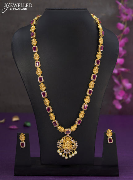 Antique haaram lakshmi design with ruby & cz stones and pearl hangings