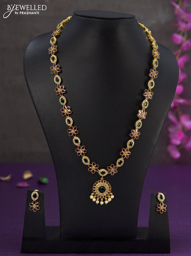 Antique haaram with kemp & cz stones and pearl hangings