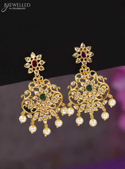 Antique haaram with emerald & cz stones and pearl hangings