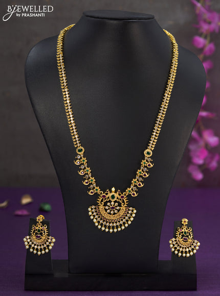 Antique haaram with kemp & cz stones and pearl hangings