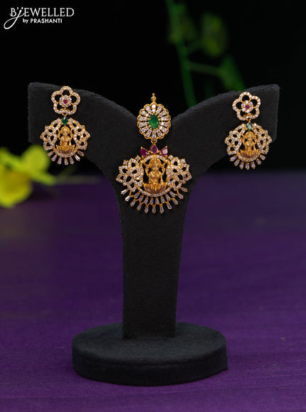 Antique pendant set lakshmi design with kemp and cz stones