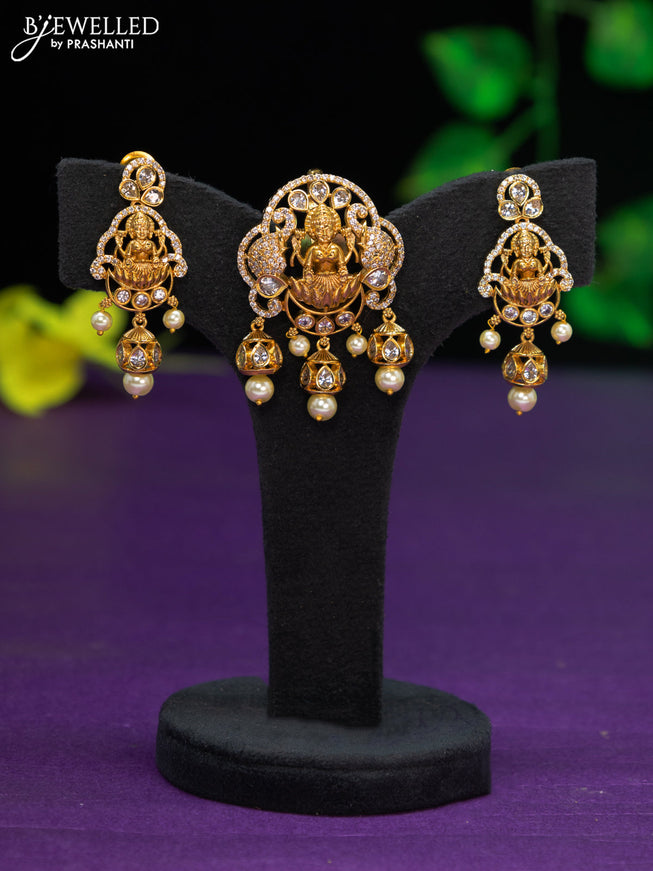 Antique pendant set lakshmi design with cz stones and pearl hangings