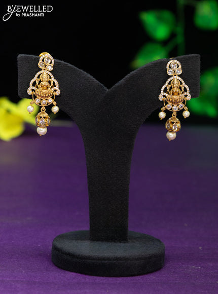 Antique pendant set lakshmi design with cz stones and pearl hangings