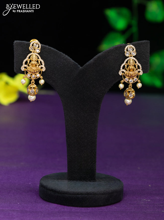 Antique pendant set lakshmi design with cz stones and pearl hangings