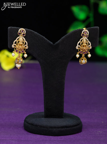 Antique pendant set lakshmi design with ruby & cz stones and pearl hangings