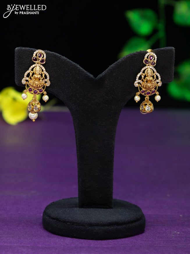 Antique pendant set lakshmi design with ruby & cz stones and pearl hangings