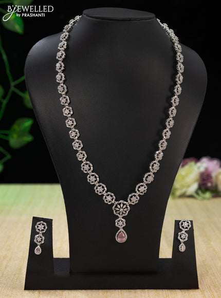 Zircon haaram with baby pink and cz stones