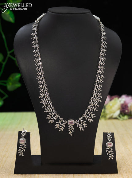 Zircon haaram with baby pink and cz stones