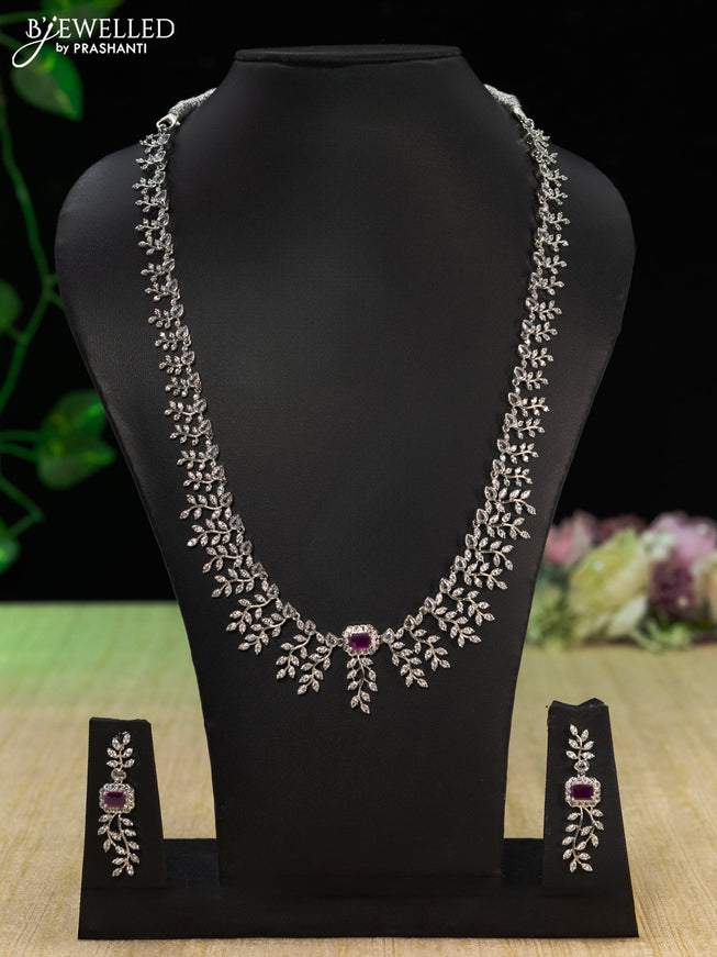 Zircon haaram with ruby and cz stones