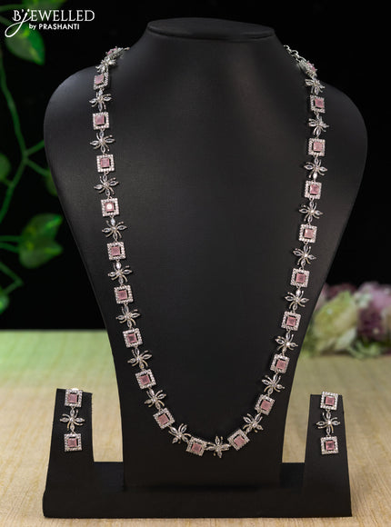 Zircon haaram with baby pink and cz stones