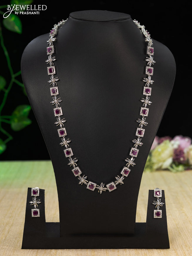 Zircon haaram with ruby and cz stones