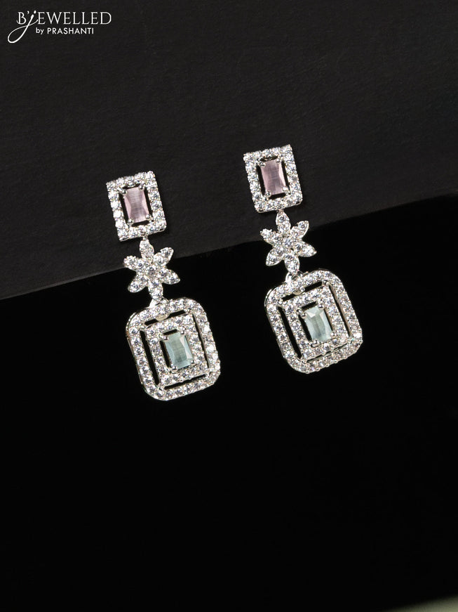 Zircon haaram with baby pink & mint green and cz stones