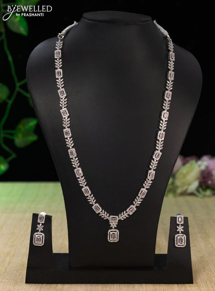 Zircon haaram with baby pink and cz stones