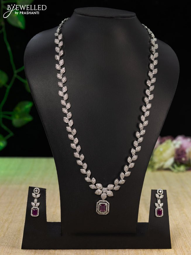 Zircon haaram with ruby and cz stones