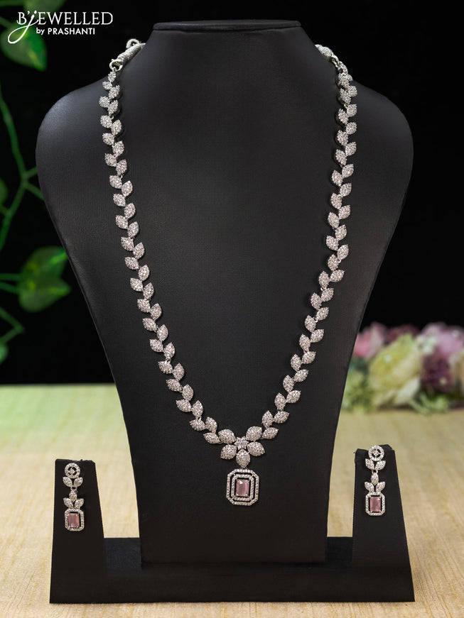 Zircon haaram with baby pink and cz stones