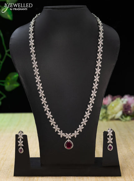 Zircon haaram with ruby and cz stones