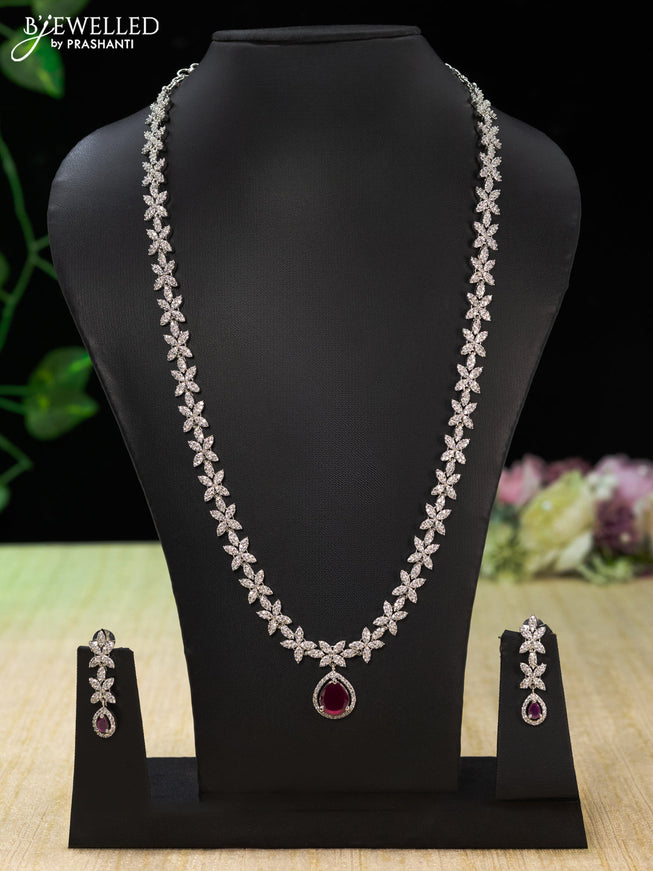 Zircon haaram with ruby and cz stones