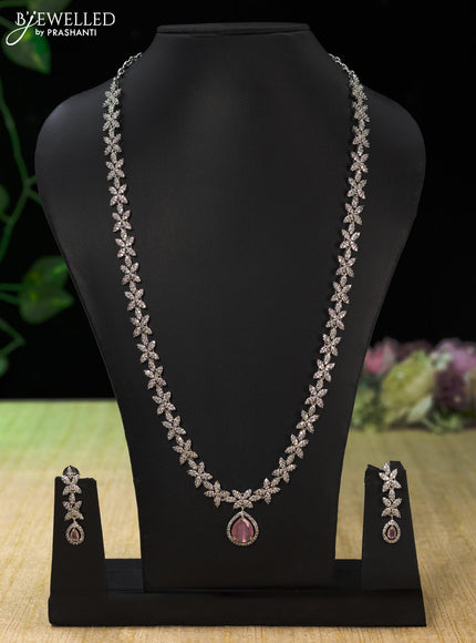 Zircon haaram with baby pink and cz stones